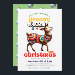 Groovy Hippie Reindeer Disco Funny Christmas Party Invitation<br><div class="desc">Embrace the festive spirit with our fun - and funny - disco Christmas party invitation template! Highlighting a vibrant watercolor Christmas illustration of a funny reindeer in full disco, hippie gear, this design boasts a captivating colour scheme of vintage red, purple and blue. Its lively title, "Let's have ourselves a...</div>