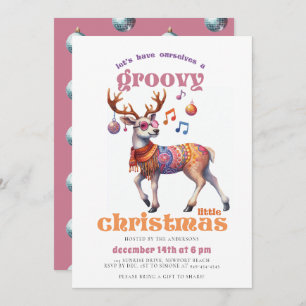 Groovy Hippie Reindeer Funny Disco Christmas Party Invitation