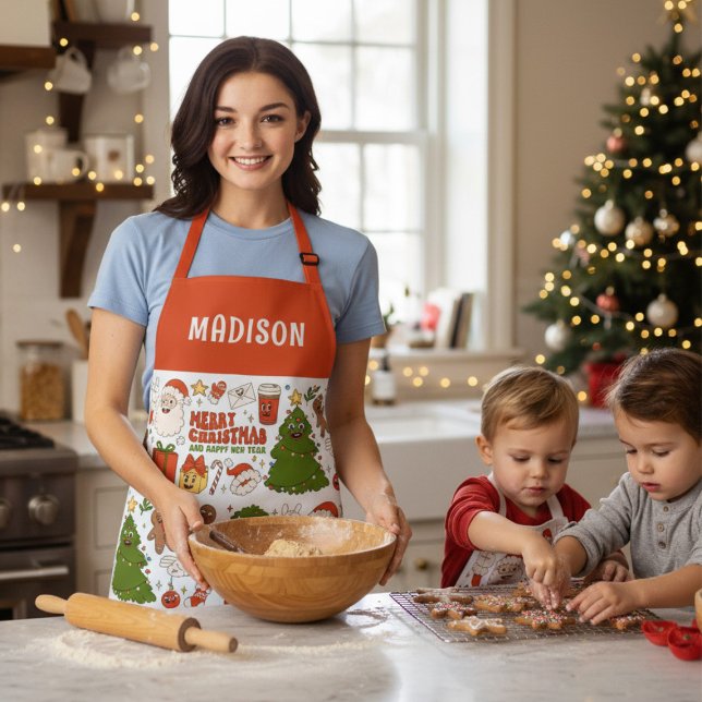 Groovy Hippie Retro Merry Christmas Santa Funny Apron (Creator Uploaded)