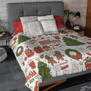 Groovy Hippie Retro Merry Christmas Santa Funny Fleece Blanket