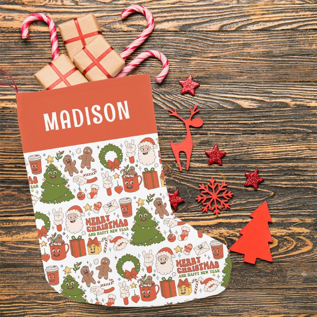 Groovy Hippie Retro Merry Christmas Santa Funny Small Christmas Stocking (Creator Uploaded)