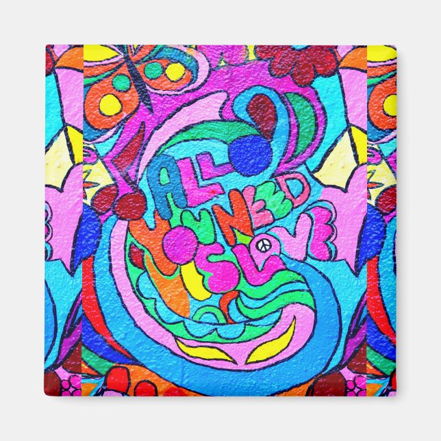 groovy hippie style peace and love magnet (Front)