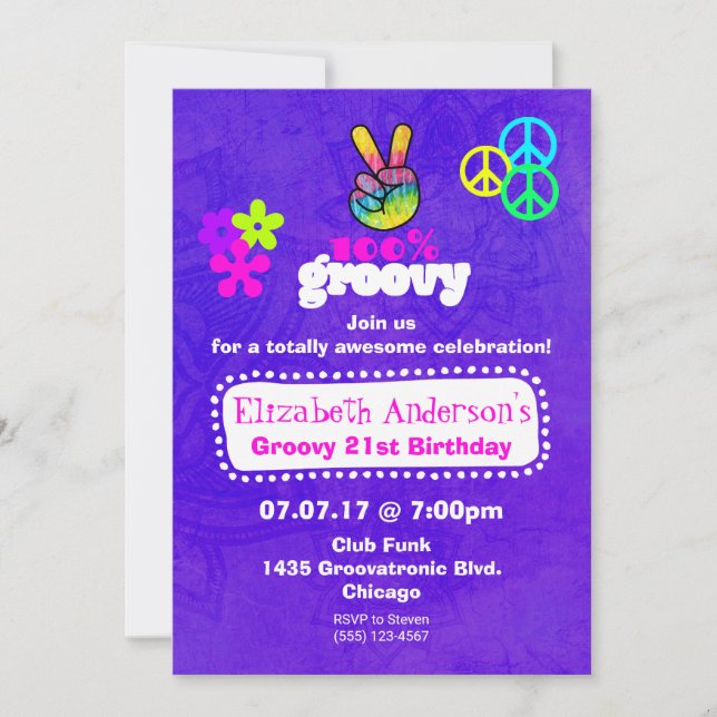 Groovy Hippie Theme Birthday Party Invitation (Front)