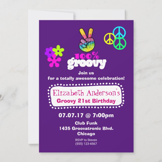 Groovy Hippie Theme Birthday Party Invitation (Front)