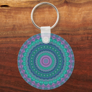 Groovy Hippie Trippy Colourful Jewel Tone Mandala Key Ring