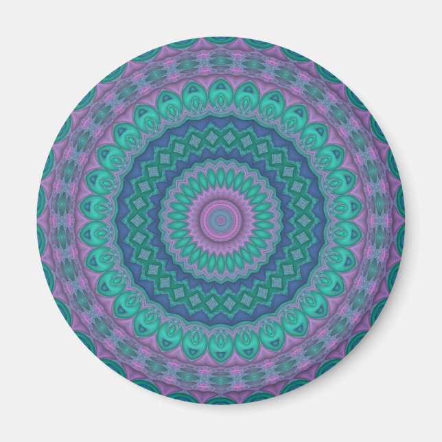 Groovy Hippie Trippy Colourful Jewel Tone Mandala Magnet (Front)