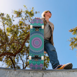 Groovy Hippie Trippy Colourful Jewel Tone Mandala Skateboard