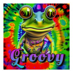 Groovy Hippie Trippy Frog Psychedelic Poster