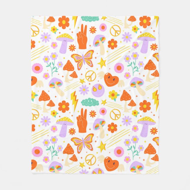 Groovy Hippie Trippy Retro Flower Funky Vibes Fleece Blanket (Front)