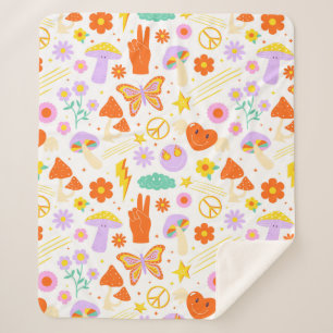 Groovy Hippie Trippy Retro Flower Funky Vibes Sherpa Blanket