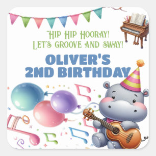 "Groovy Hippo Birthday Bash Bonanza!" Invitation Square Sticker