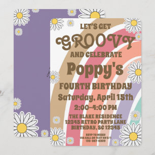 Groovy Hippy Boho Rainbow & Daisy Girls Birthday I Invitation