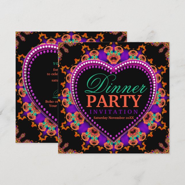 Groovy Hippy Love Bohemian Dinner Party Invitation (Front/Back)