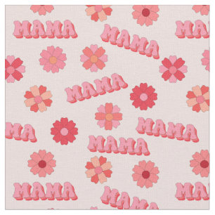 Groovy Hippy Mama Pink Text Word & Flowers Fabric