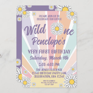 Groovy Hippy Sun & Daisy 1st Birthday Invitation