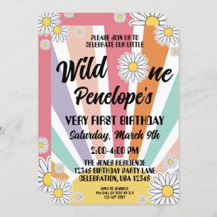 Groovy Hippy Sun & Daisy 1st Birthday Invitation