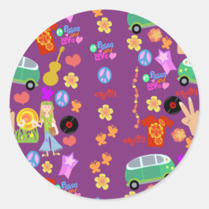 Groovy Hippy Vibes Purple Pattern Art Classic Round Sticker