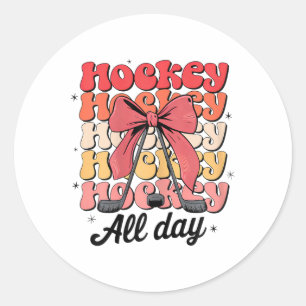 Groovy Hockey Coquette Bow Hockey Lover Hockey All Classic Round Sticker