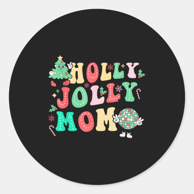 Groovy Holly Xmas Jolly Mom Christmas Vibes Matchi Classic Round Sticker (Front)