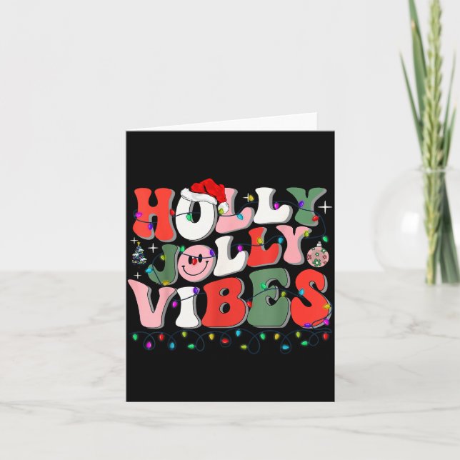 Groovy Holly Xmas Jolly Vibes Christmas Lights San Card (Front)