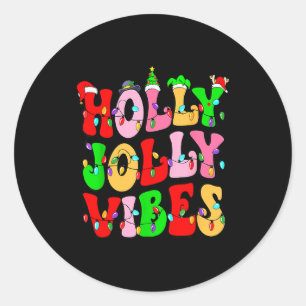 Groovy Holly Xmas Jolly Vibes Nk Christmas Xmas Me Classic Round Sticker