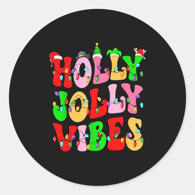 Groovy Holly Xmas Jolly Vibes Nk Christmas Xmas Me Classic Round Sticker (Front)