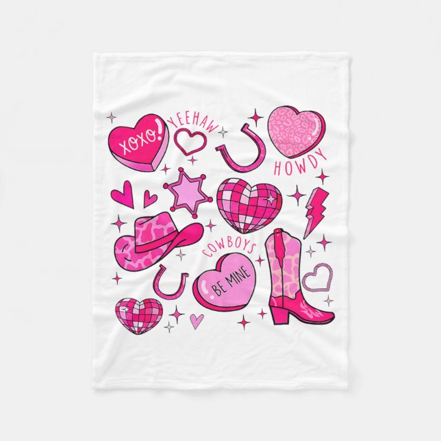 Groovy Howdy Valentine Western Valentines Day Cowb Fleece Blanket (Front)