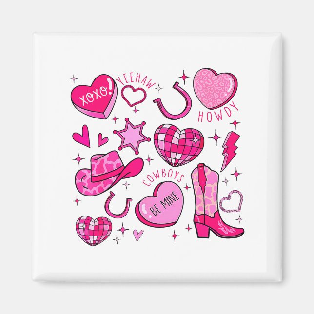 Groovy Howdy Valentine Western Valentines Day Cowb Magnet (Front)