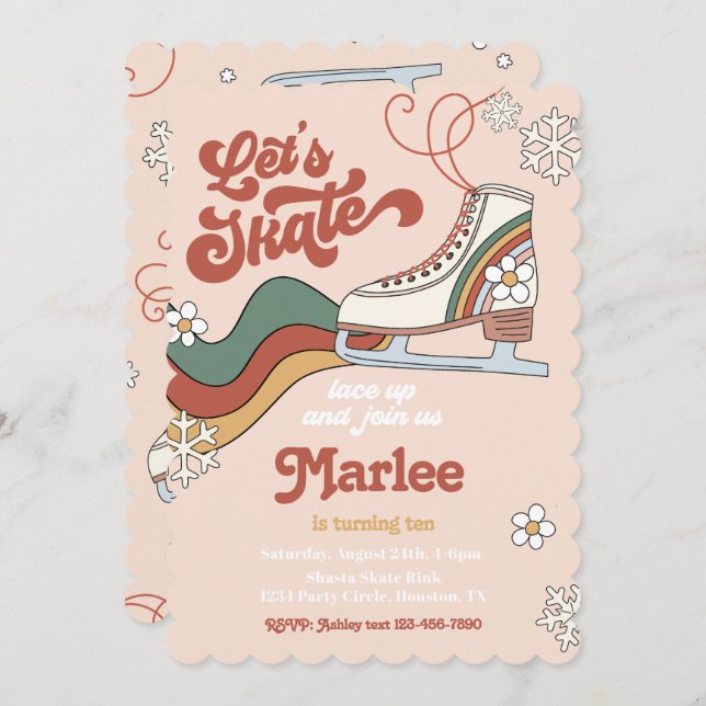 Groovy Ice Skating Birthday Invitation | Ice Skate (Front/Back)