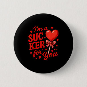 Groovy I'm A Sucker For You Retro Heart Candy Vale 6 Cm Round Badge