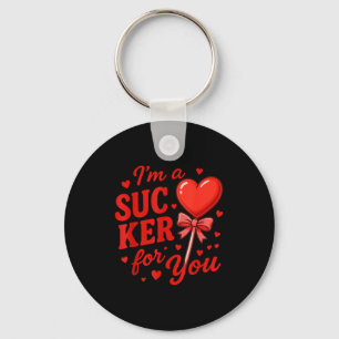 Groovy I'm A Sucker For You Retro Heart Candy Vale Key Ring