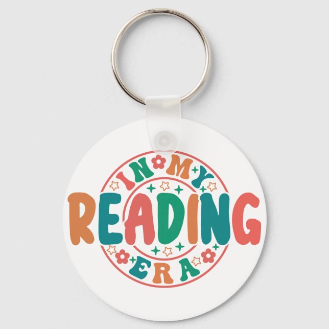 Groovy "In My Reading Era" Wavy Font Graphic Key Ring (Front)