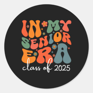 Groovy In My Senior Era Cl Of 2025 Cute Graduation Classic Round Sticker