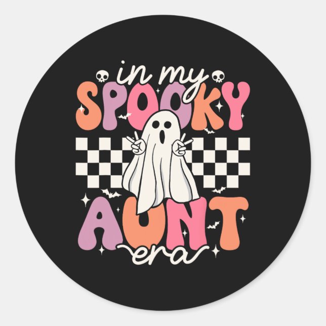 Groovy In My Spooky Aunt Era Retro Auntie Hallowee Classic Round Sticker (Front)