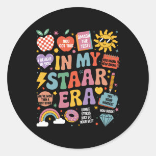 Groovy In My Star Era Teacher Rock The Test Test D Classic Round Sticker