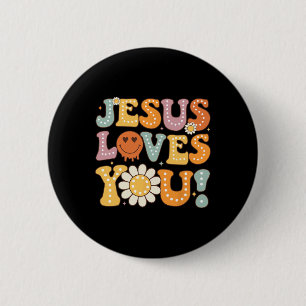 Groovy Jesus Loves You Kids Women Religious Faith 6 Cm Round Badge