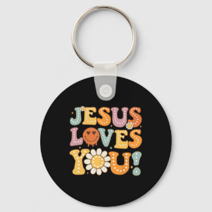 Groovy Jesus Loves You Kids Women Religious Faith Key Ring