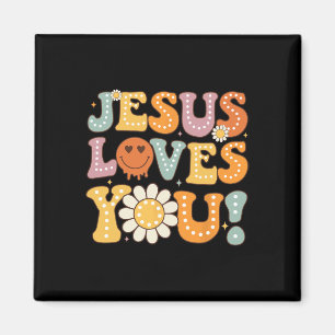 Groovy Jesus Loves You Kids Women Religious Faith  Magnet