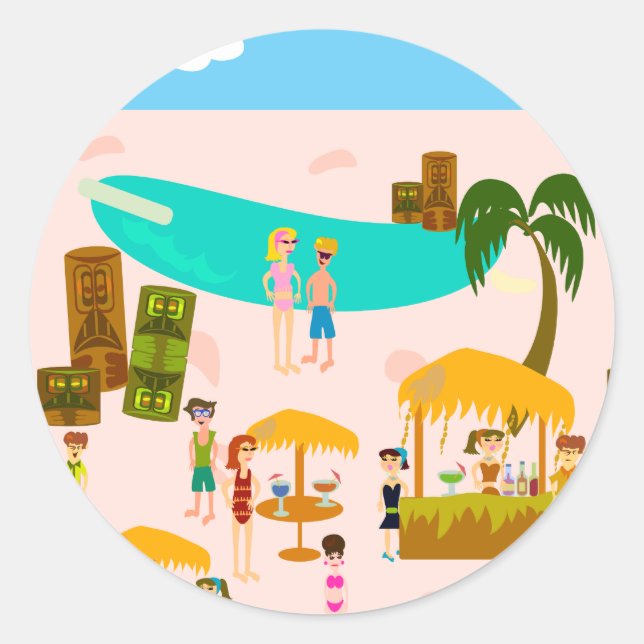 Groovy Jet Set Pool Party Classic Round Sticker (Front)