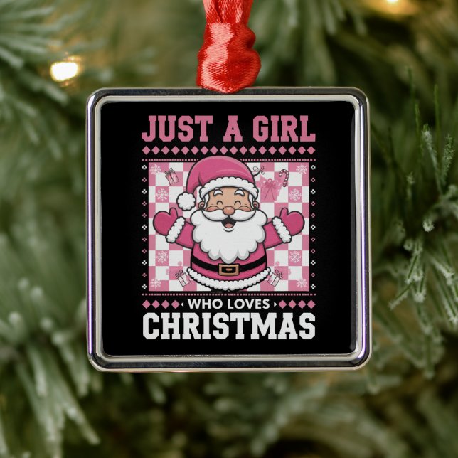 Groovy Just A Girl Who Loves Christmas Xmas Santa  Metal Ornament (Tree)