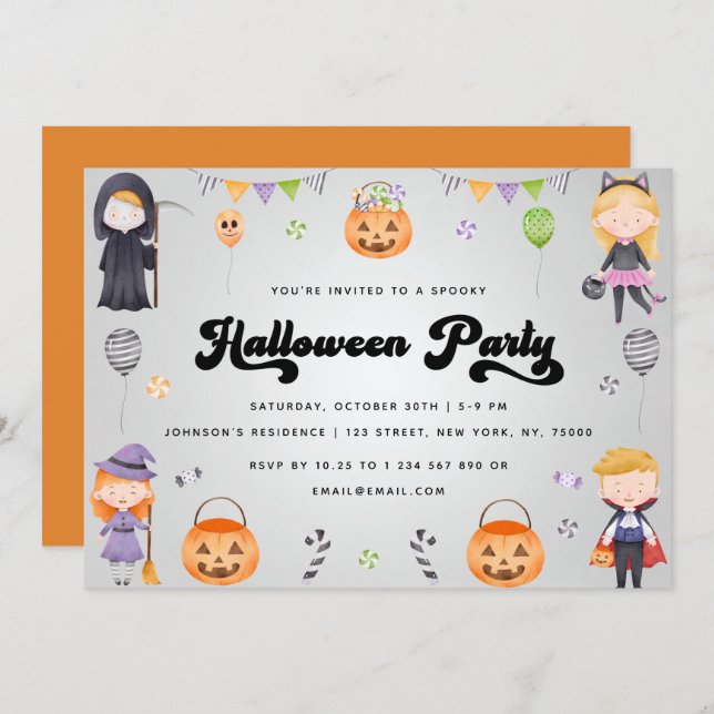 Groovy Kids Halloween Costume Party Fall Invite (Front/Back)