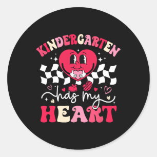Groovy Kindergarten Has My Heart Teacher Valentine Classic Round Sticker