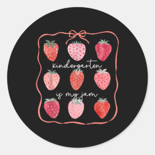 Groovy Kindergarten Is My Jam Strawberry Kinder Te Classic Round Sticker
