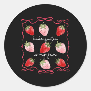 Groovy Kindergarten Is My Jam Strawberry Kinder Te Classic Round Sticker