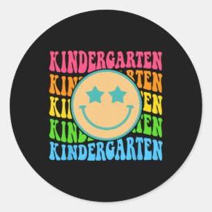 Groovy Kindergarten Vibes Face Retro Teachers Back Classic Round Sticker