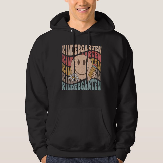 Groovy Kindergarten Vibes Face Retro Teachers Back Hoodie (Front)