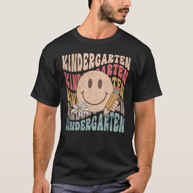 Groovy Kindergarten Vibes Face Retro Teachers Back T-Shirt (Front)