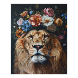 Groovy King: Retro Lion with a Floral Crown Photo Print
