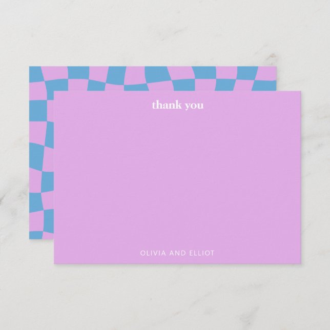 Groovy Lavender Chequerboard Cute Baby Shower  Thank You Card (Front/Back)
