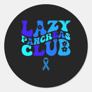 Groovy Lazy Pancreas Club Diabetes Awareness Blue Classic Round Sticker